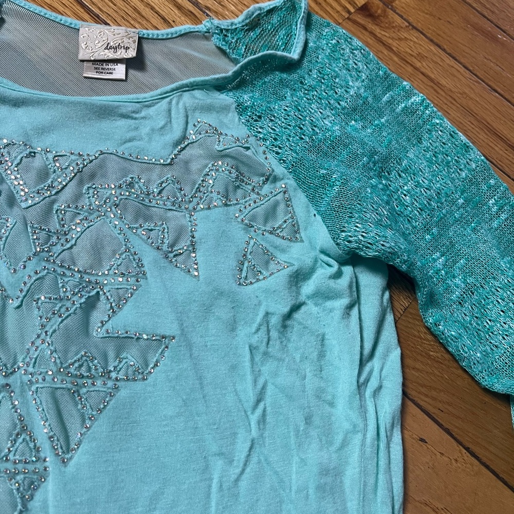 Daytrip Aqua Embellished Blouse size small